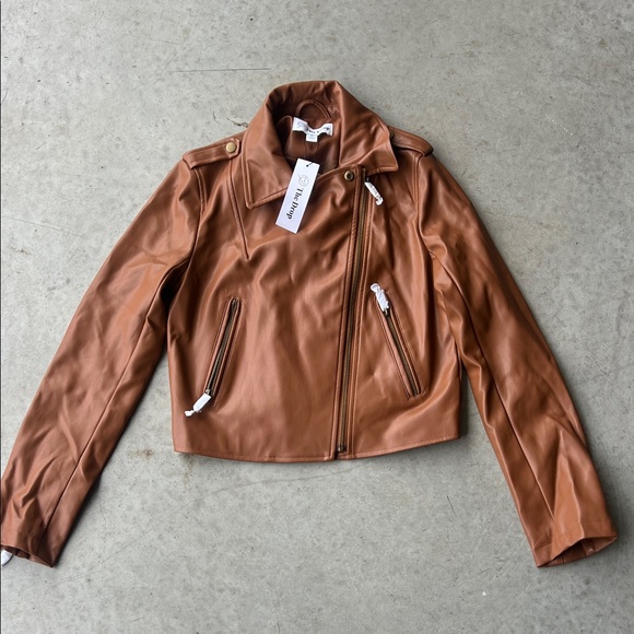 The Drop Jackets & Blazers - The Drop NWT brown faux leather moto style full zip womens jacket, size XS 🟰